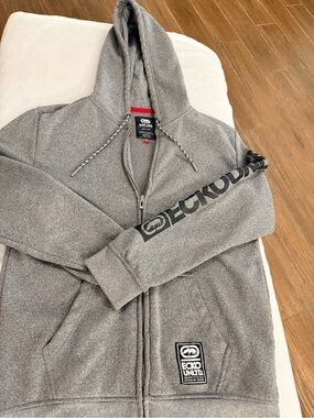 Ecko Unlimited Gray Full-Zip Hooded Sweatshirt with Sleeve Logo